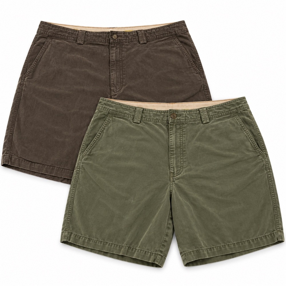 LOT of 2 Tommy Bahama Chino Shorts Men 38 Brown Green Flat Front Tencel Resort